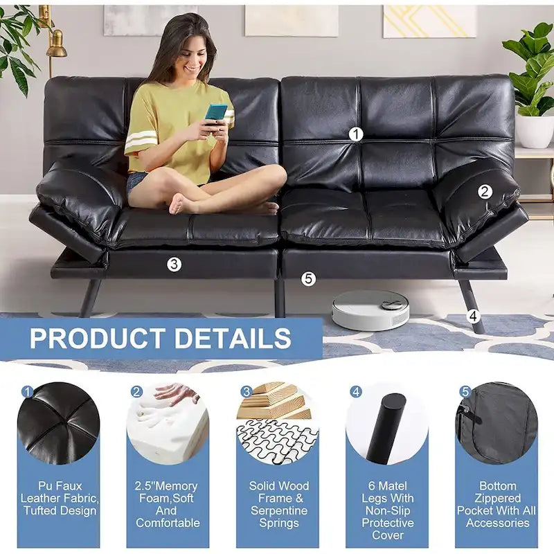 Schwarzes Schlafsofa aus Kunstleder