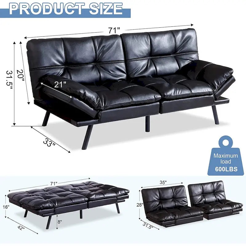 Schwarzes Schlafsofa aus Kunstleder