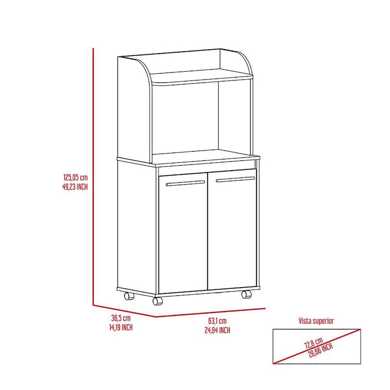 Carrito de cocina negro para microondas con armario de almacenamiento de 2 puertas
