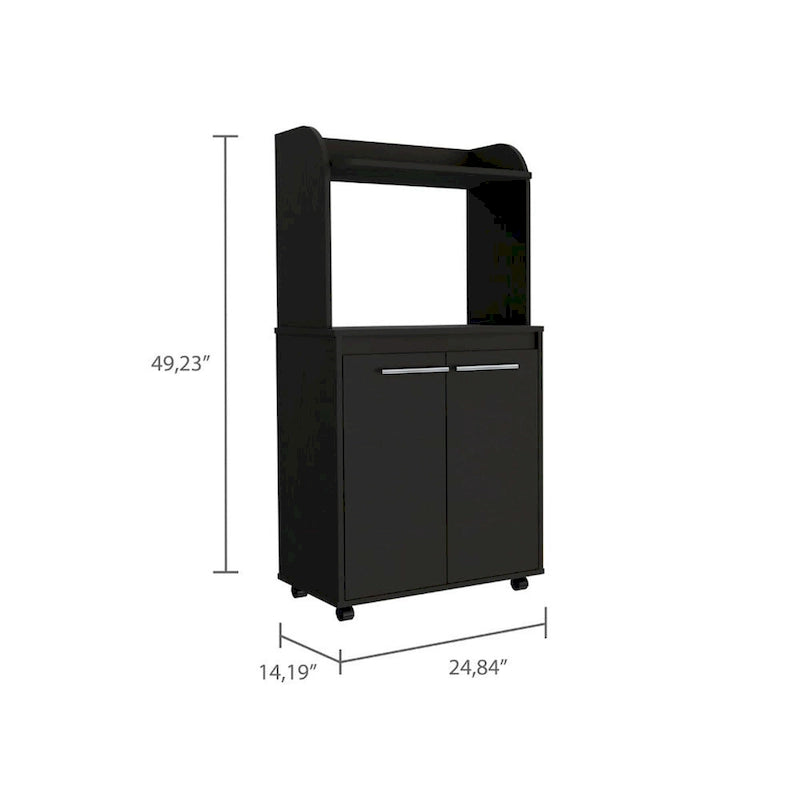 Black Microwave Kitchen Cart with 2-Door Storage Cabinet