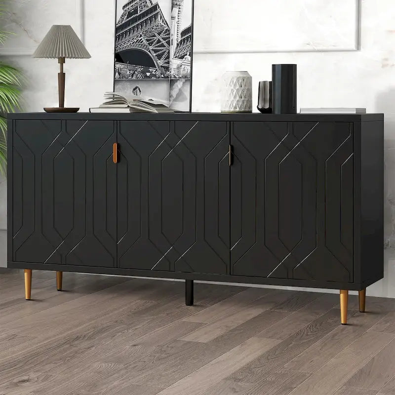 Mid-Century Elegant Wooden Sideboard with Three Interior Shelves