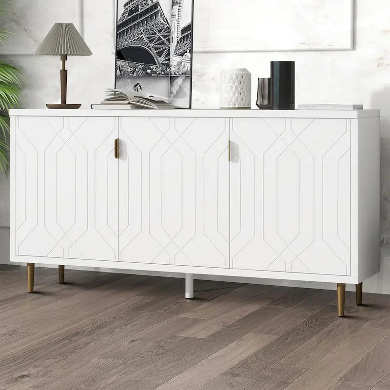 Houten dressoir in mid-century-stijl met 3 binnenplanken
