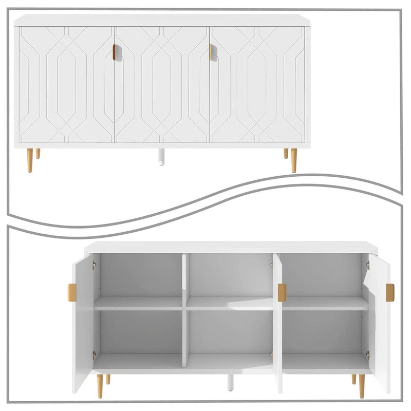 Houten dressoir in mid-century-stijl met 3 binnenplanken