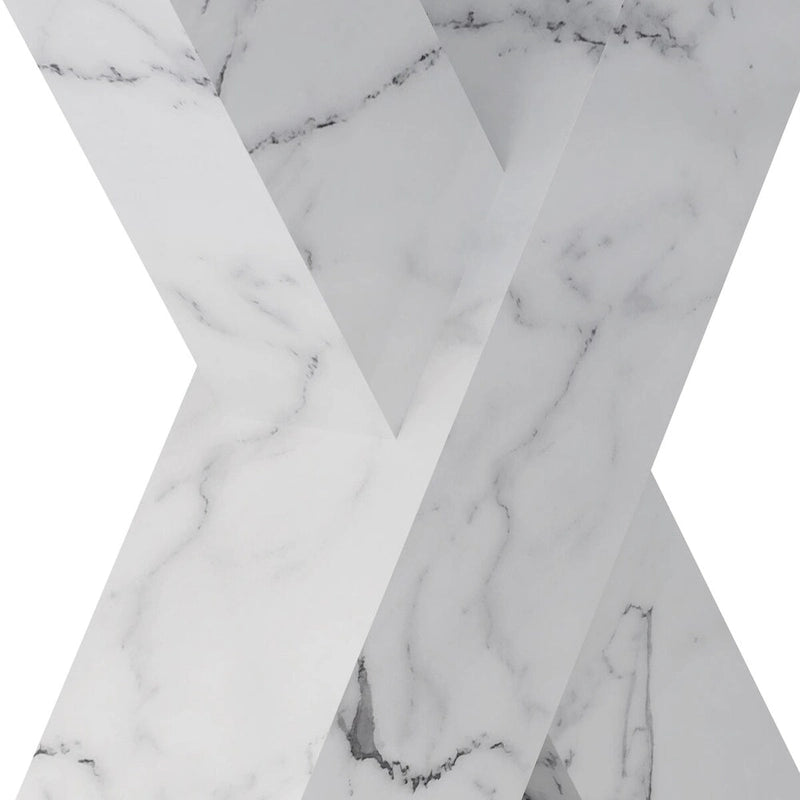 Mesa de comedor extensible con aspecto de mármol y pedestal en forma de X