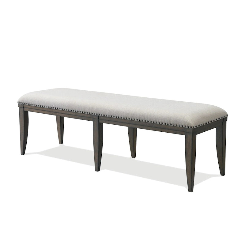 Banco de comedor tapizado de color beige con remaches decorativos