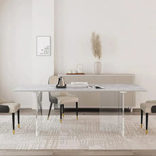 Mesa de comedor rectangular de piedra sinterizada de 1.8 m con patas de acrílico