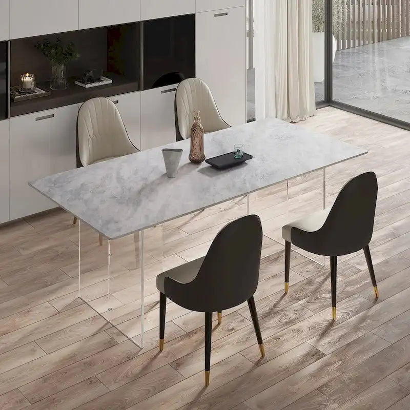 1.8 m Rectangular Sintered Stone Dining Table with Acrylic Legs