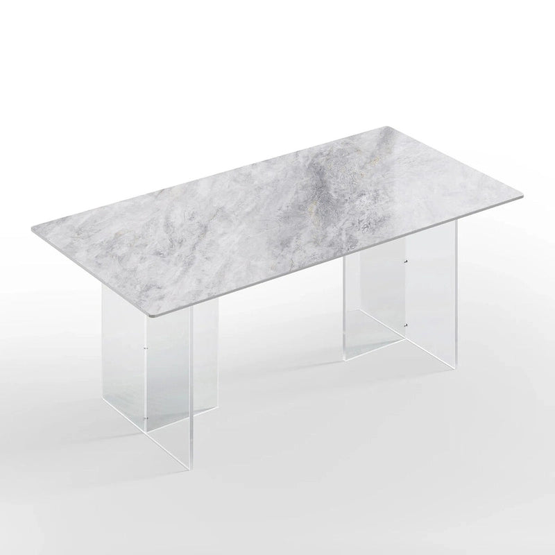 Mesa de comedor rectangular de piedra sinterizada de 1.8 m con patas de acrílico