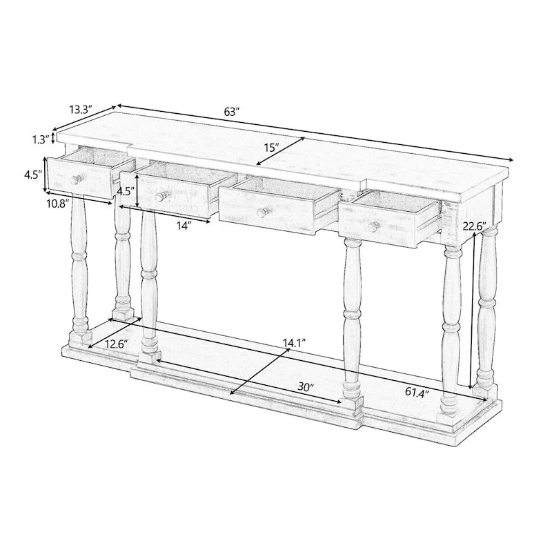 Mesa consola con 4 cajones y estante inferior