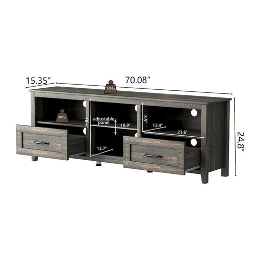 Mueble de TV de 70 pulgadas con 2 cajones y 4 compartimentos abiertos