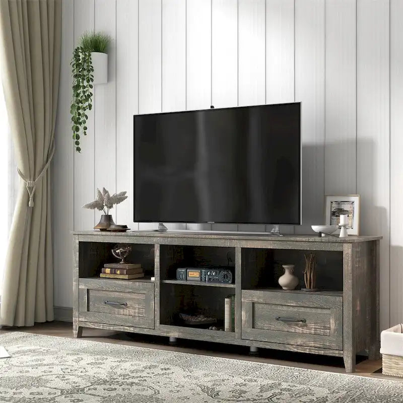 Mueble de TV de 70 pulgadas con 2 cajones y 4 compartimentos abiertos