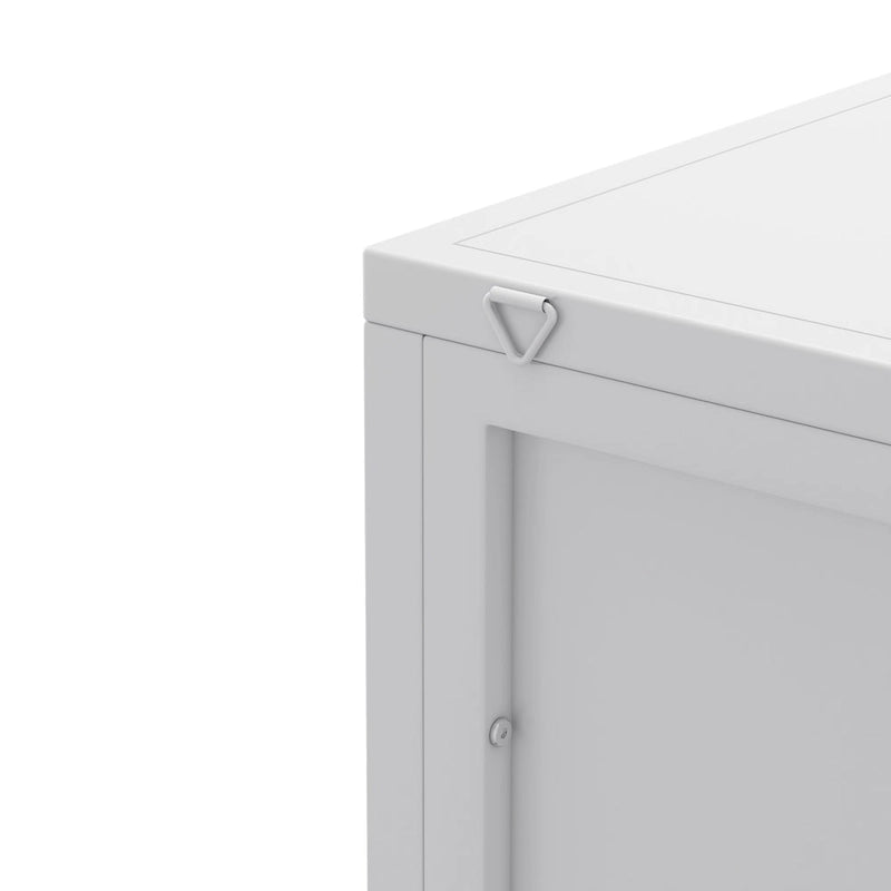 Eckschrank aus Metall mit Tür aus gehärtetem Glas
