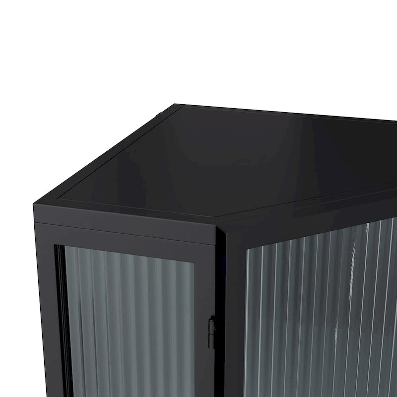 Eckschrank aus Metall mit Tür aus gehärtetem Glas