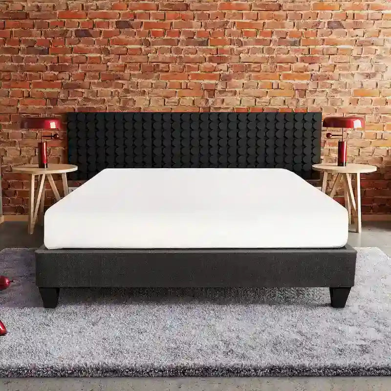 Estructura de cama de plataforma de tela gris oscuro