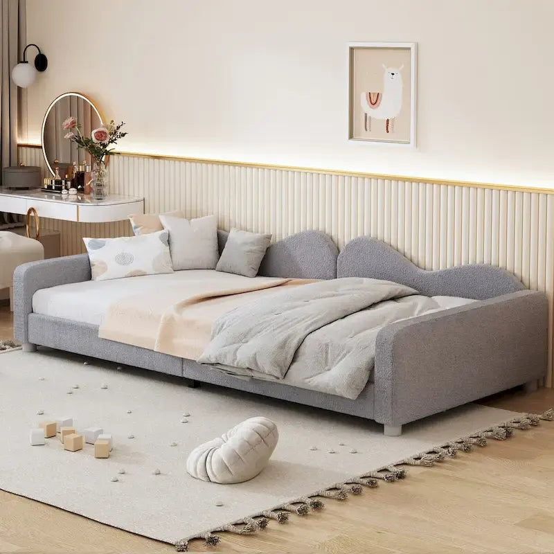 Twin size Upholstered Daybed with Cloud-Shaped Backrest