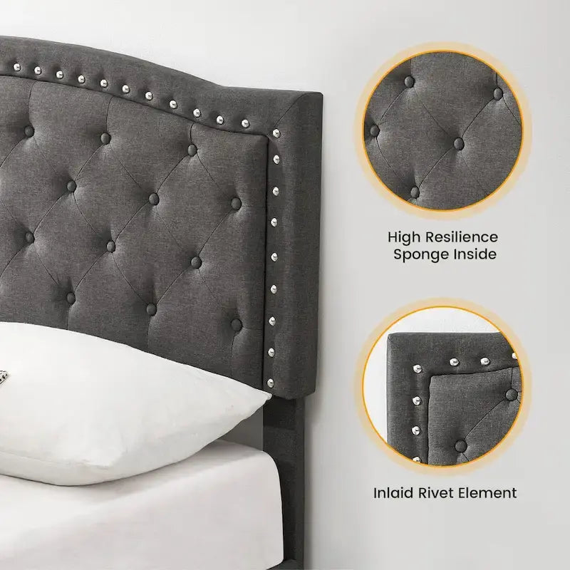 Upholstered Platform Bed with Adjustable Tufted Headboard