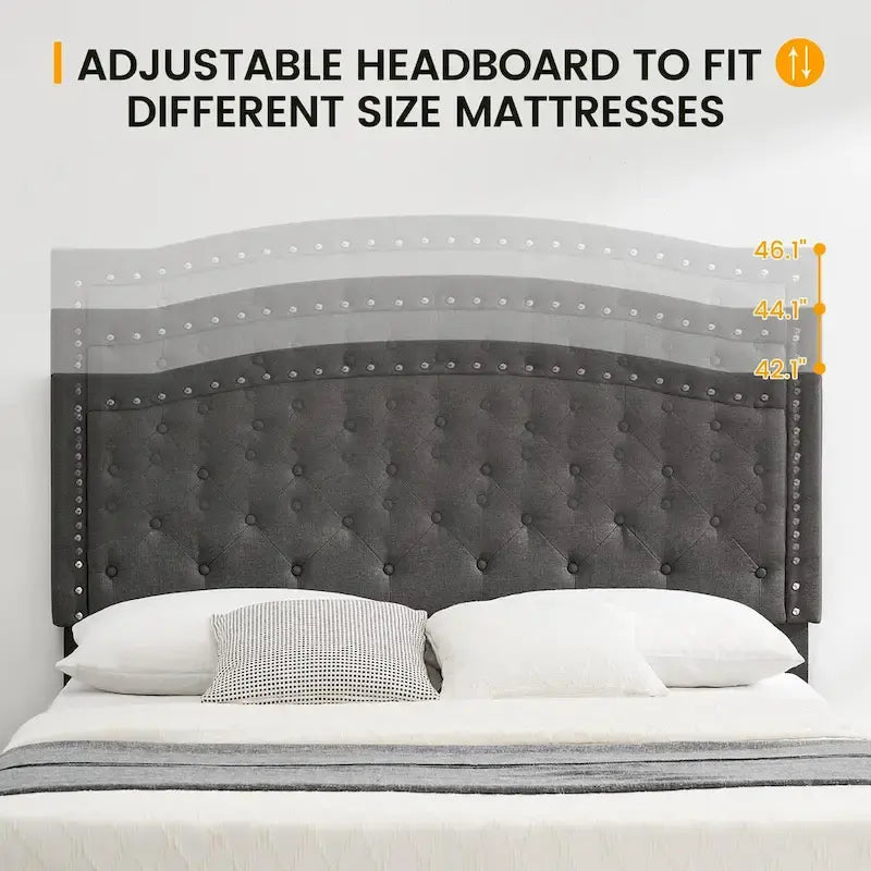 Cama de plataforma tapizada con cabecero capitoné ajustable